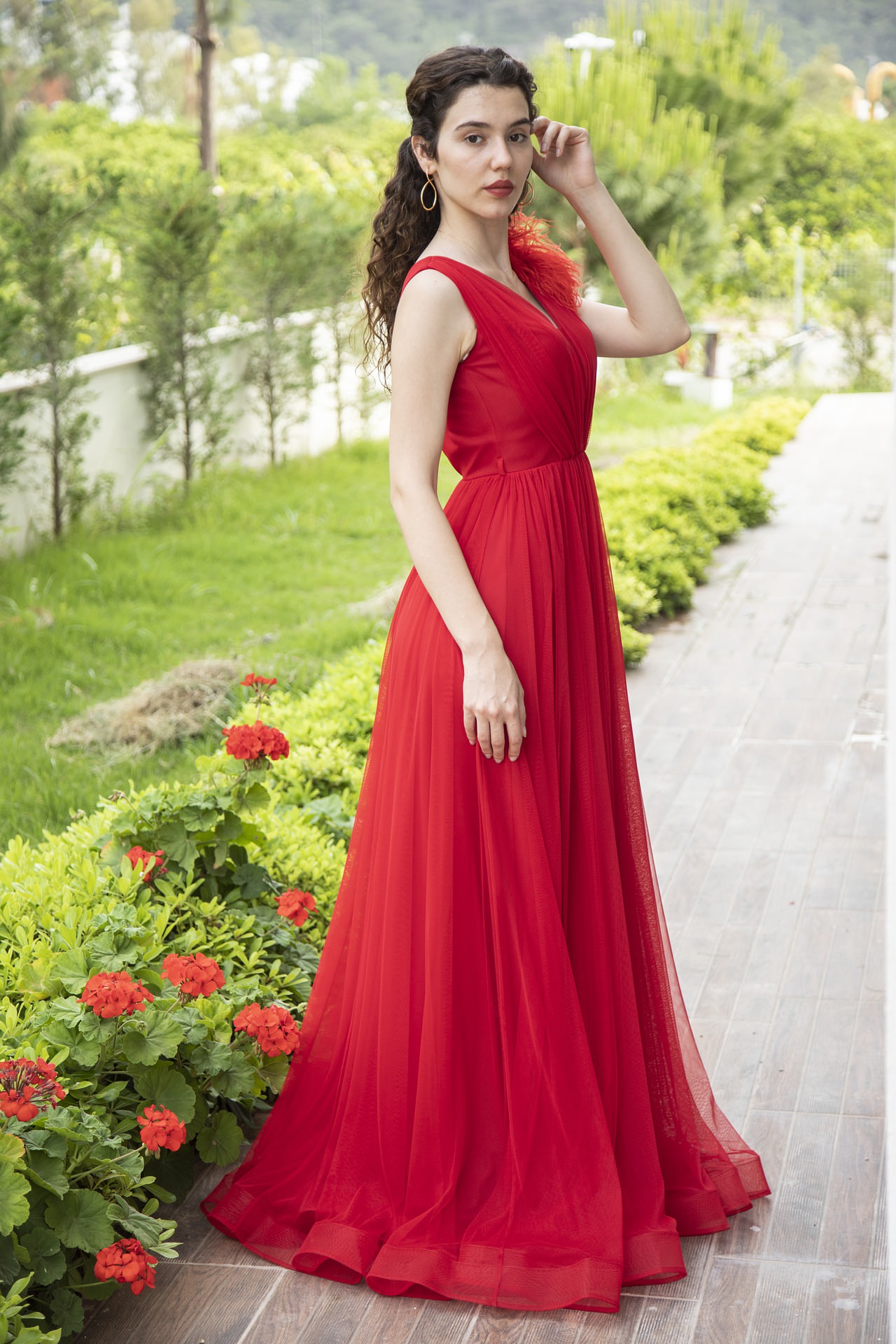 abito rosso lungo elegante cerimonia