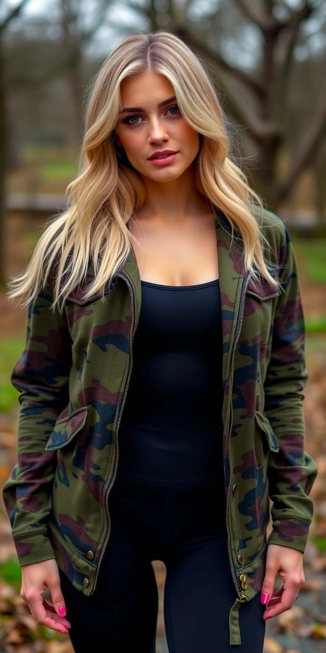 Moda Camouflage: Come indossare bene i colori mimetici 4 Look casual con giacca mimetica camouflage e completo total black, perfetto per un outfit sporty ed elegante allo stesso tempo.