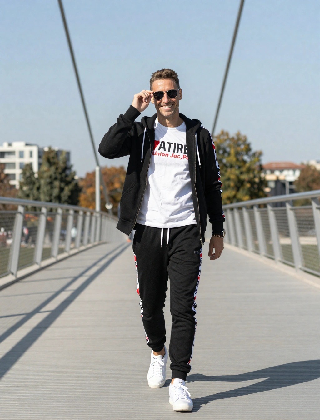 uomo con felpa aperta e t-shirt ideale per temperature di circa 20 gradi in mezza stagione