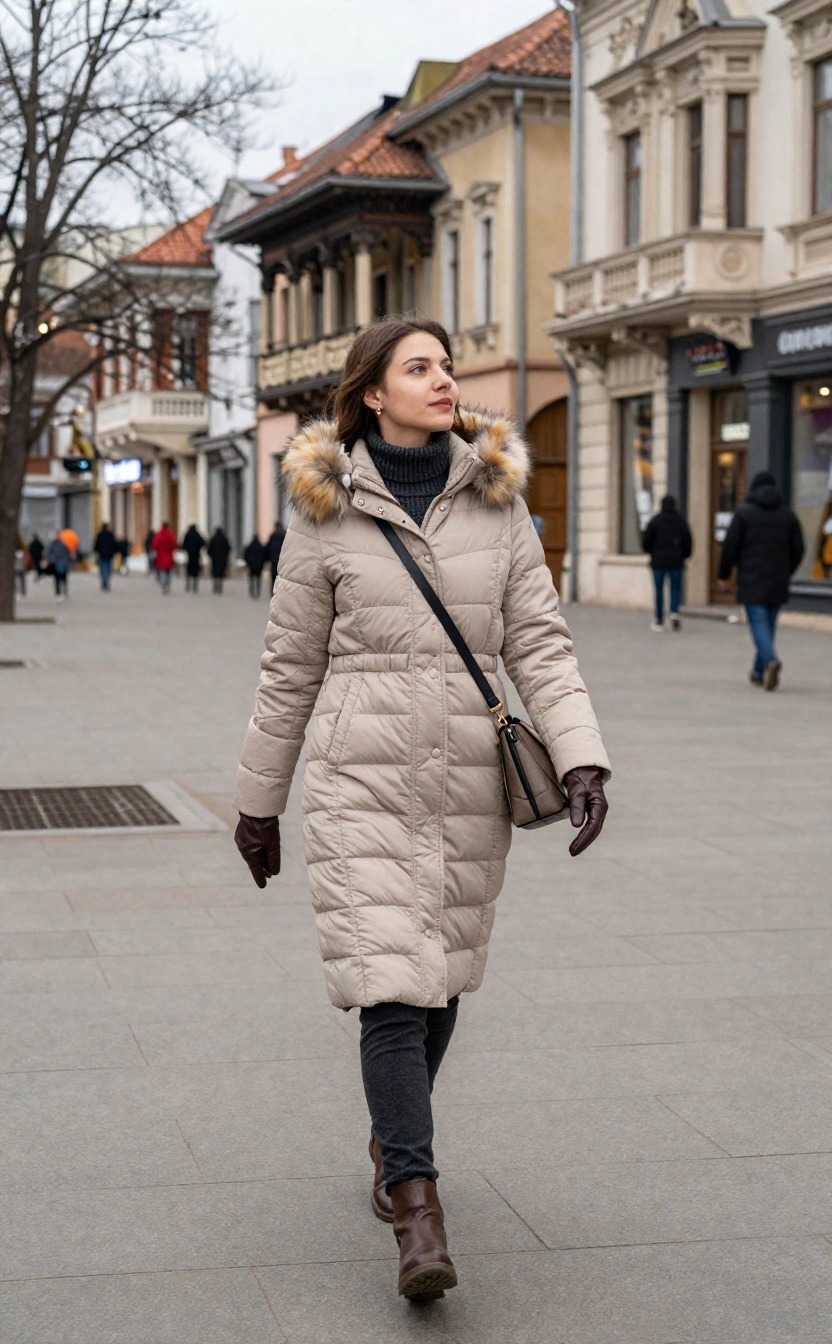 come-vestirsi-bucarest-inverno-donna-piumino-lungo-beige