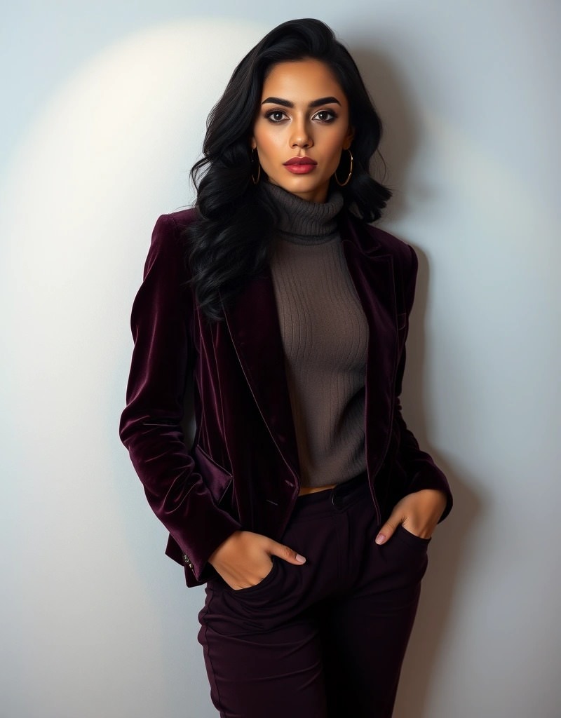 outfit con blazer di velluto per cena di lavoro invernale