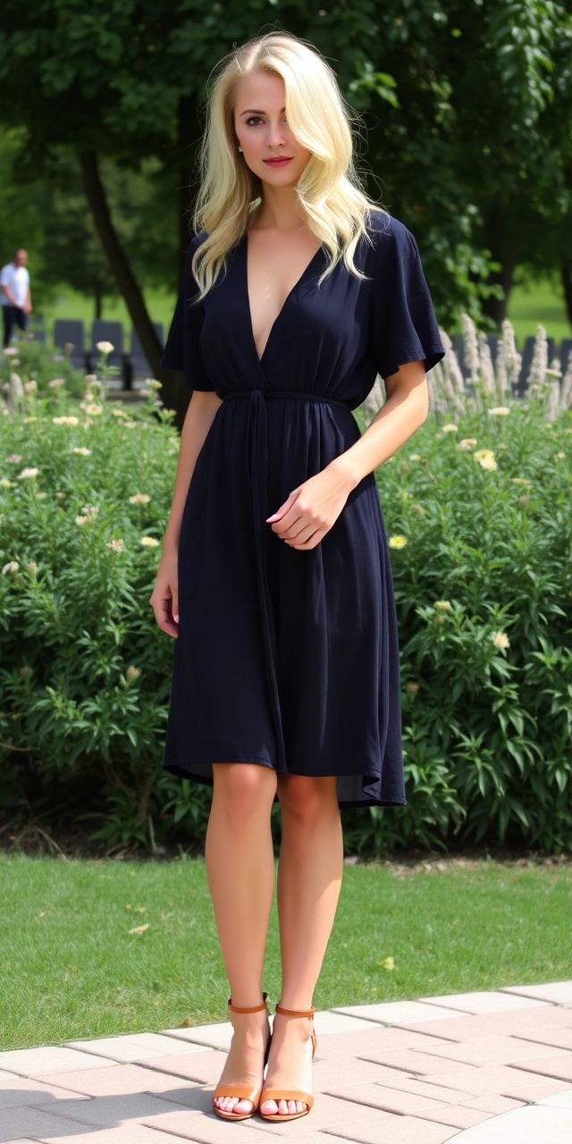 Sandali minimal con tacco sotto un vestito corto nero per un look raffinato ed estivo
