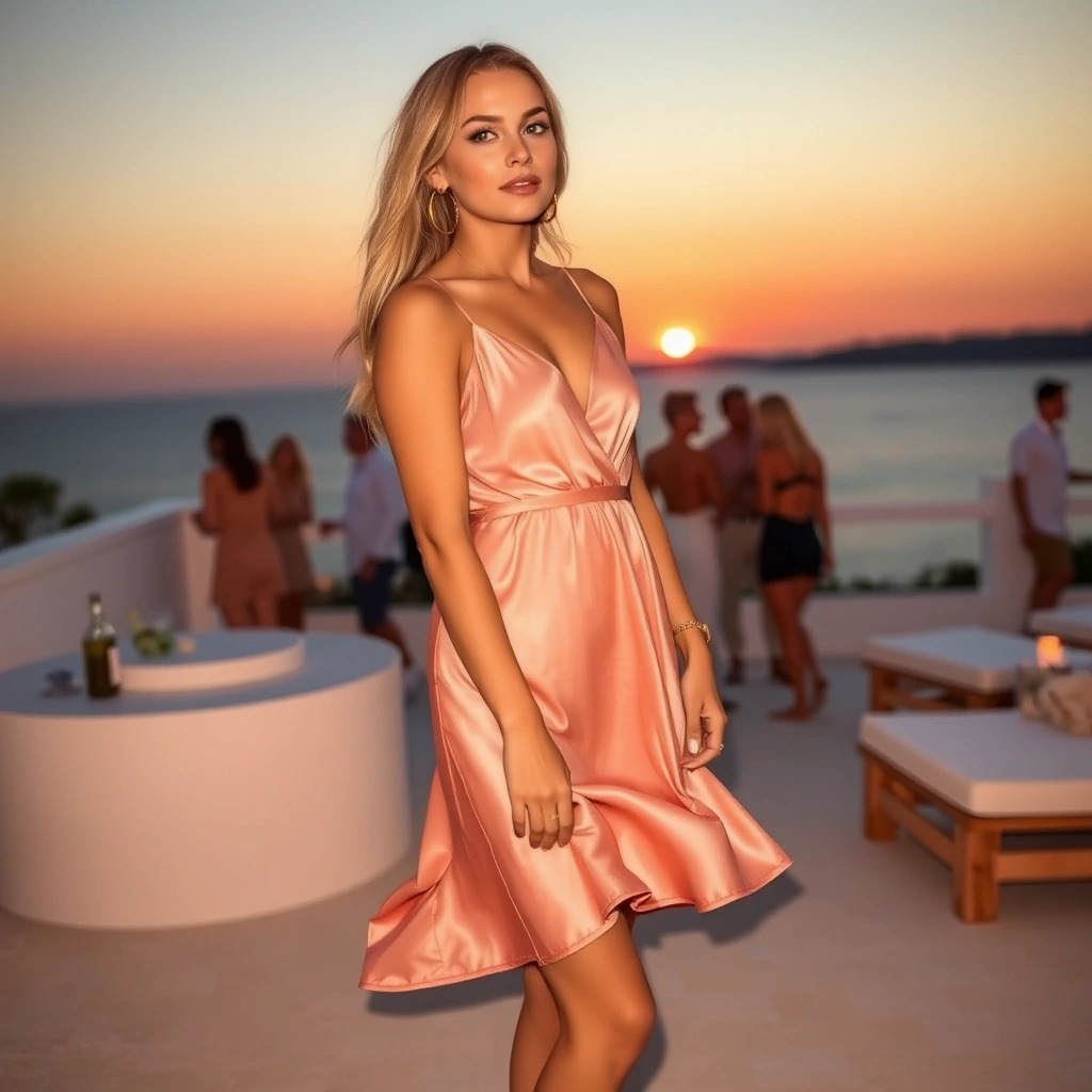 Come vestirsi a Ibiza a Maggio 5 Come vestirsi per l'aperitivo a Ibiza a maggio: mini dress in seta color pesca al tramonto