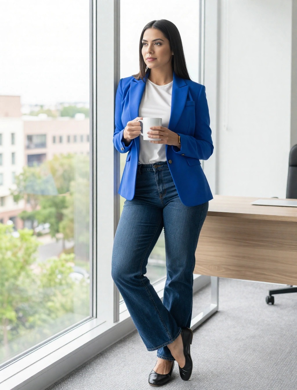 Come vestirsi con 15 gradi donna: Guida Look mezza stagione 22 outfit donna business casual per 15 gradi con blazer blu e jeans