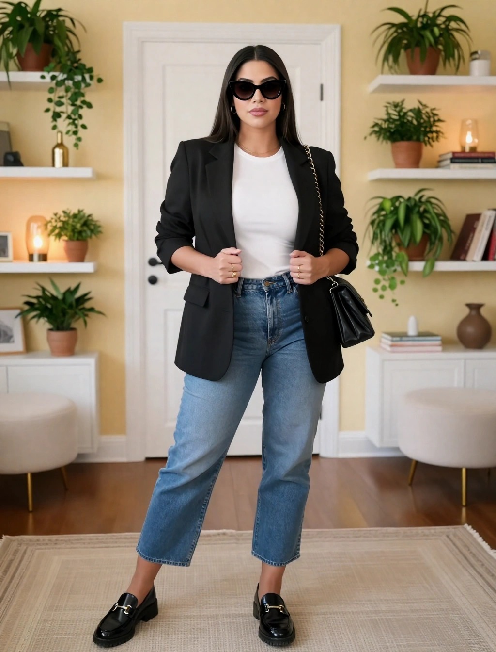 Come vestirsi con 15 gradi donna: Guida Look mezza stagione 4 outfit donna 15 gradi con blazer nero e jeans stile casual chic