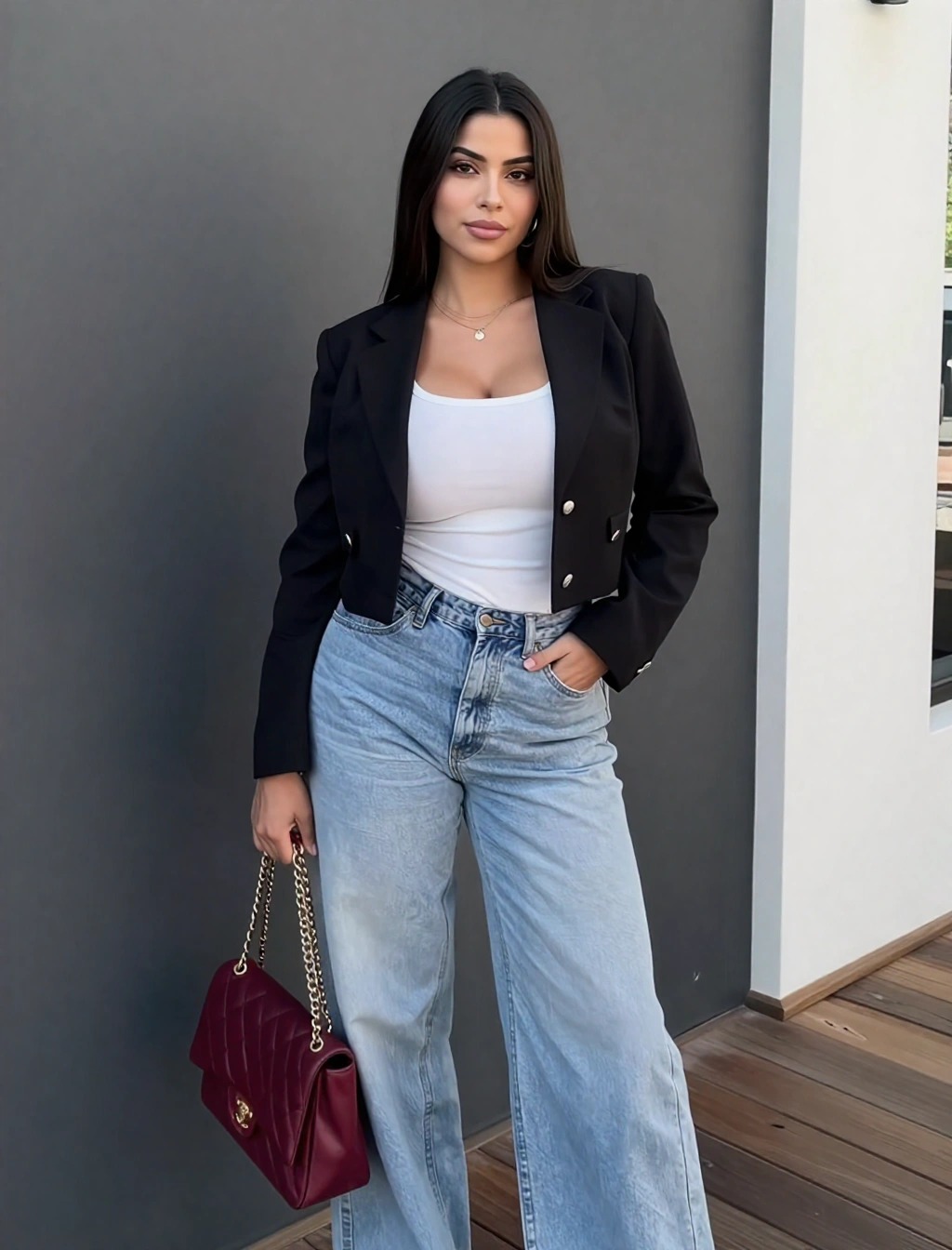 Come vestirsi con 15 gradi donna: Guida Look mezza stagione 24 outfit donna per 15 gradi con blazer nero e jeans look casual chic