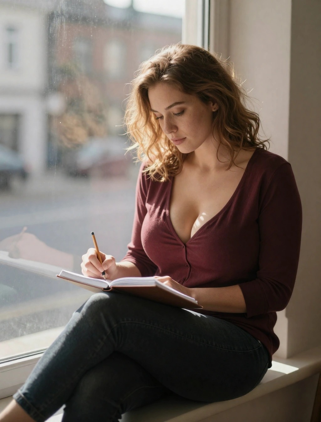 Che tipo di donna spaventa un uomo: I tratti che li frenano 1 Donna che riflette su sé stessa e sulle relazioni, immagine di consapevolezza emotiva