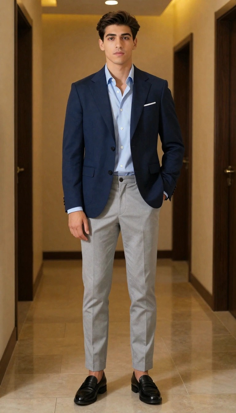 11 Outfit Ragazzo Festa 18 Anni: Idee e Look per la tua Festa 6 Ragazzo appoggiato a una parete vicino a una finestra che indossa un outfit da festa 18 anni con blazer nero, camicia bianca e pantaloni scuri.